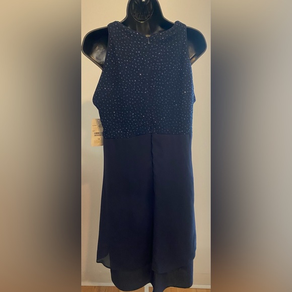 💃🏽➕David Warren New York Sleeveless Sparkle Cocktail Dress. Color:Navy. Size 14. - Picture 4 of 8